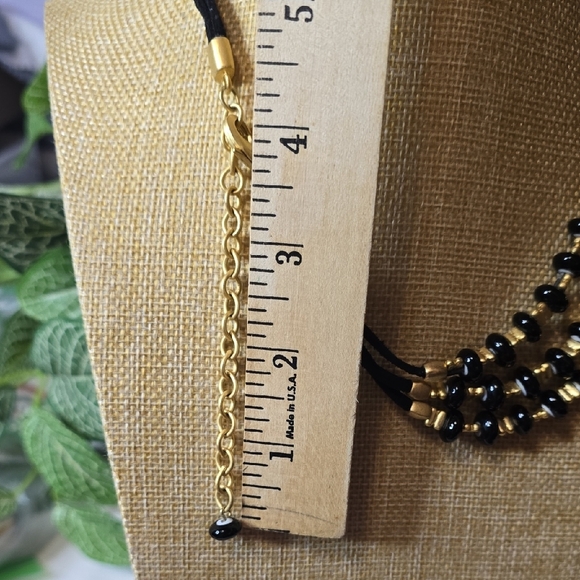 Chico's 3 Strand Gold Tone and Black Beaded Statement Necklace - Picture 4 of 8